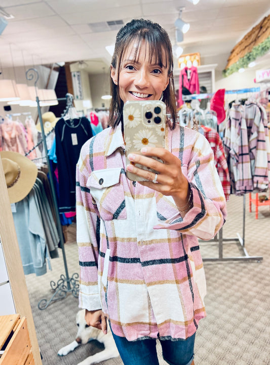 Women's Plaid Jacket Casual Loose Pocket Shirt