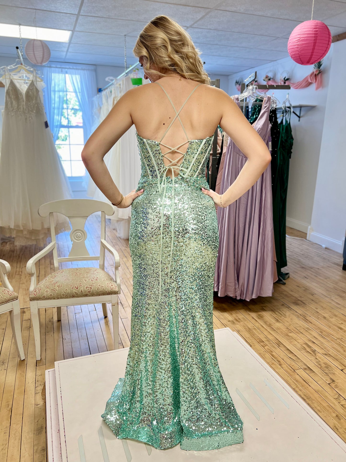 Sage Sequin Fit n Flare