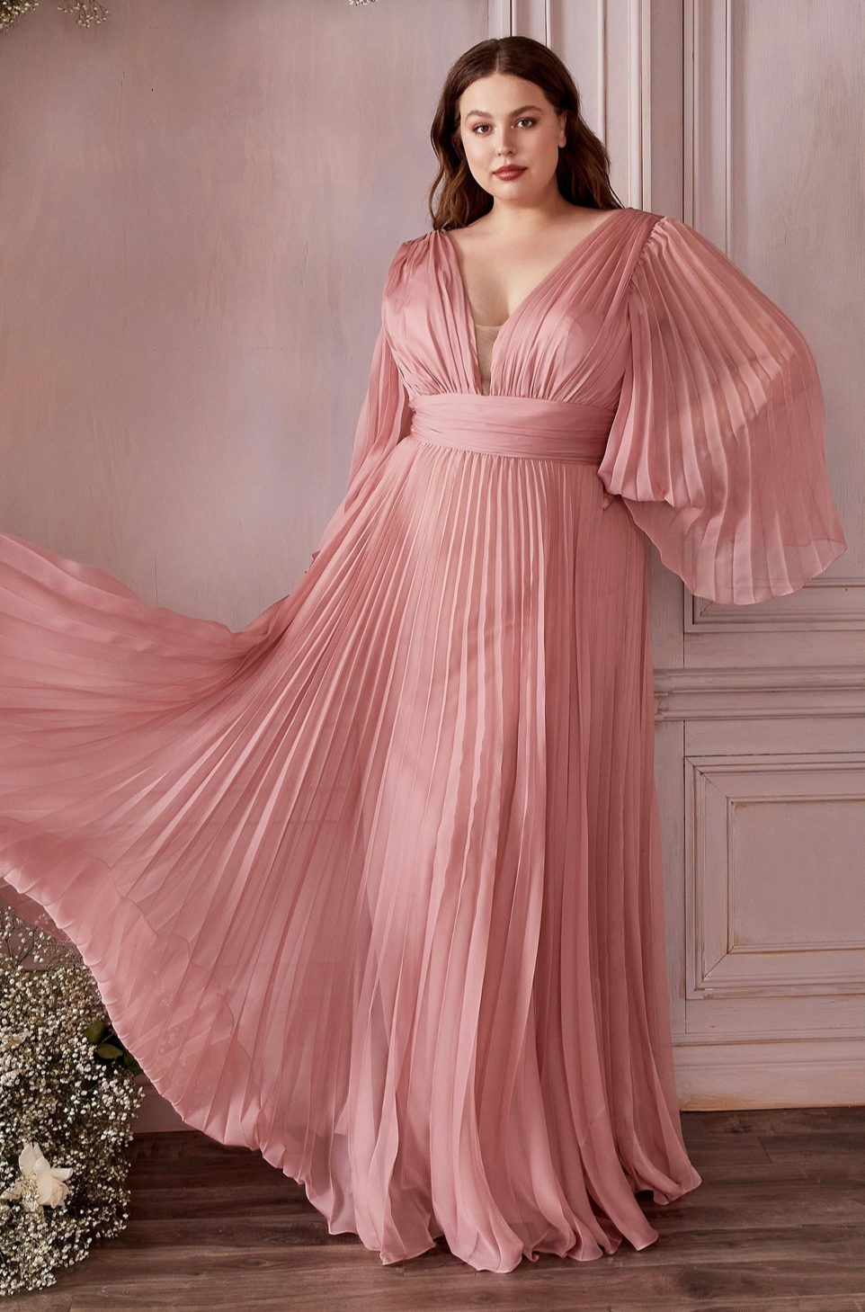 LONG SLEEVE CHIFFON GOWN