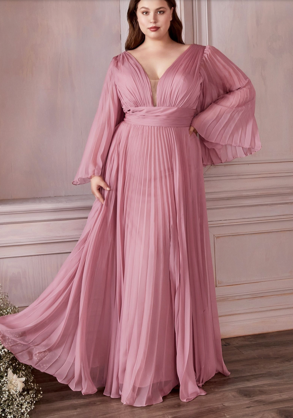 LONG SLEEVE CHIFFON GOWN