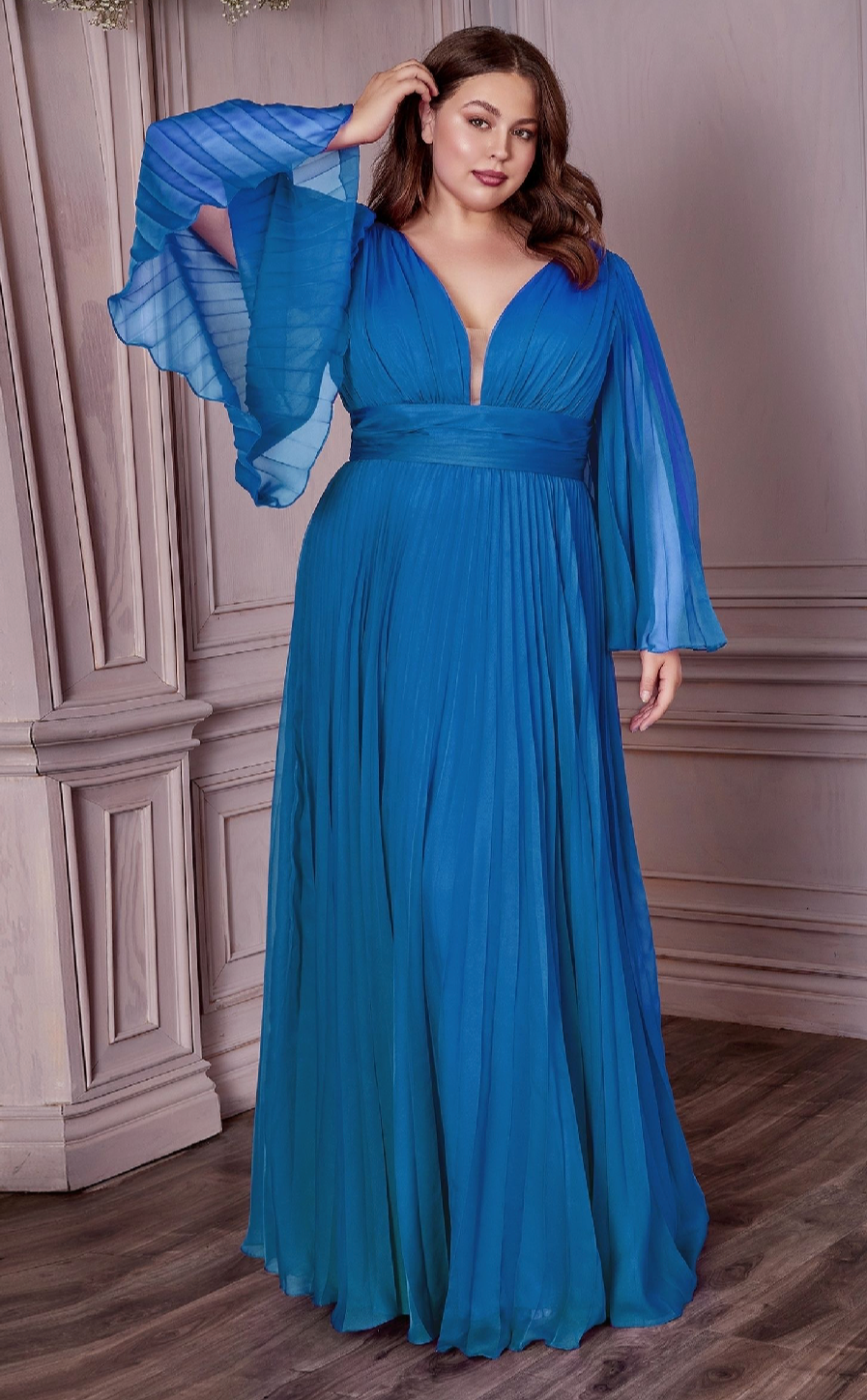 LONG SLEEVE CHIFFON GOWN