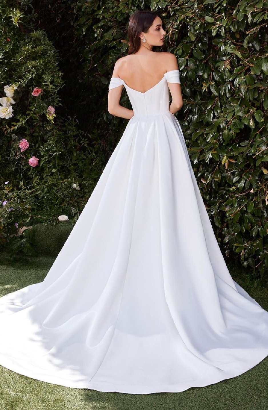 OFF THE SHOULDER SOFT SATIN BRIDAL BALL GOWN