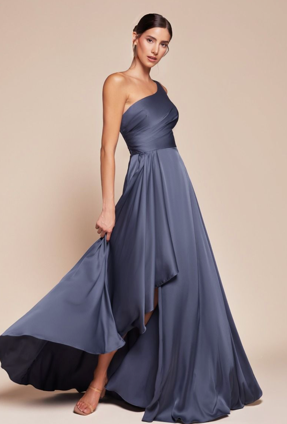 ONE SHOULDER SATIN A-LINE DRESS