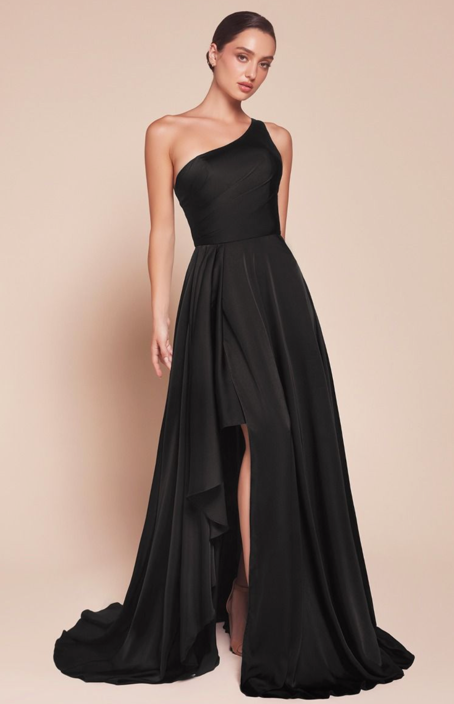 ONE SHOULDER SATIN A-LINE DRESS