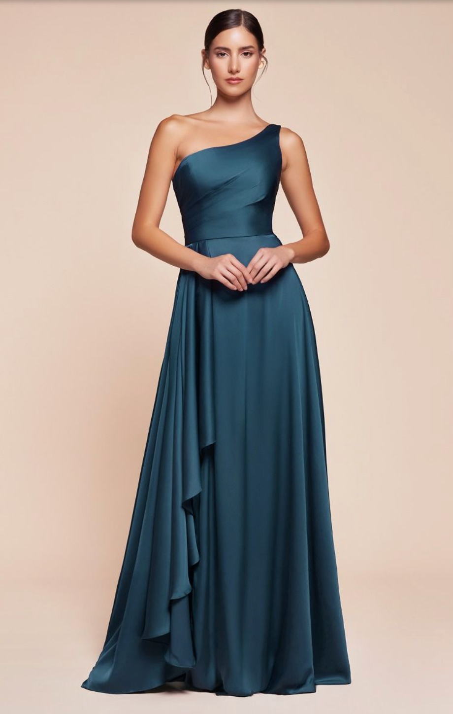 ONE SHOULDER SATIN A-LINE DRESS