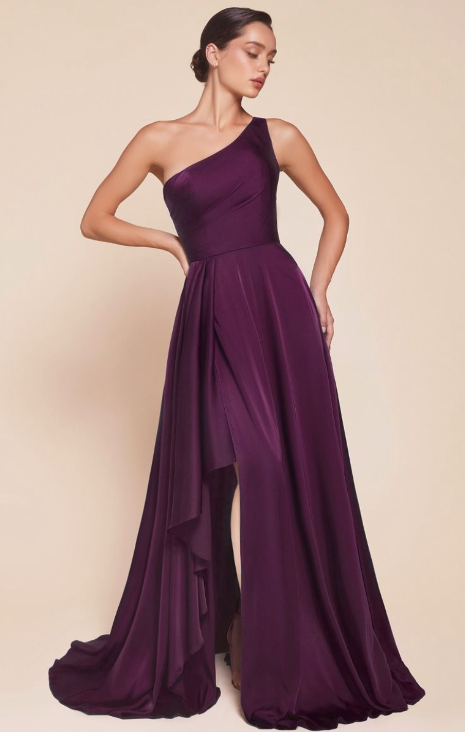 ONE SHOULDER SATIN A-LINE DRESS