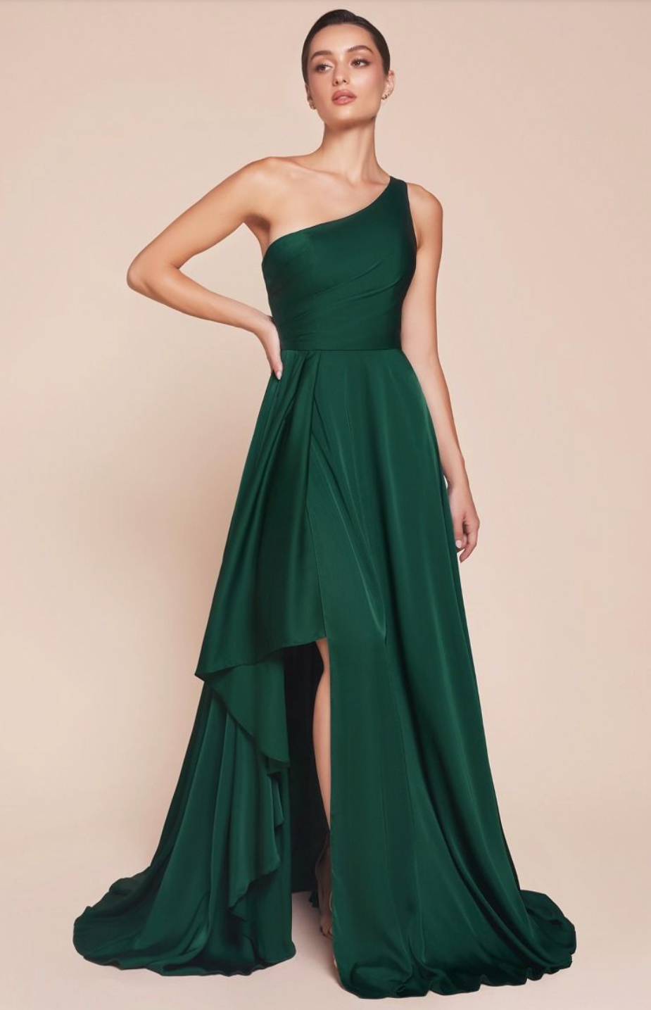 ONE SHOULDER SATIN A-LINE DRESS