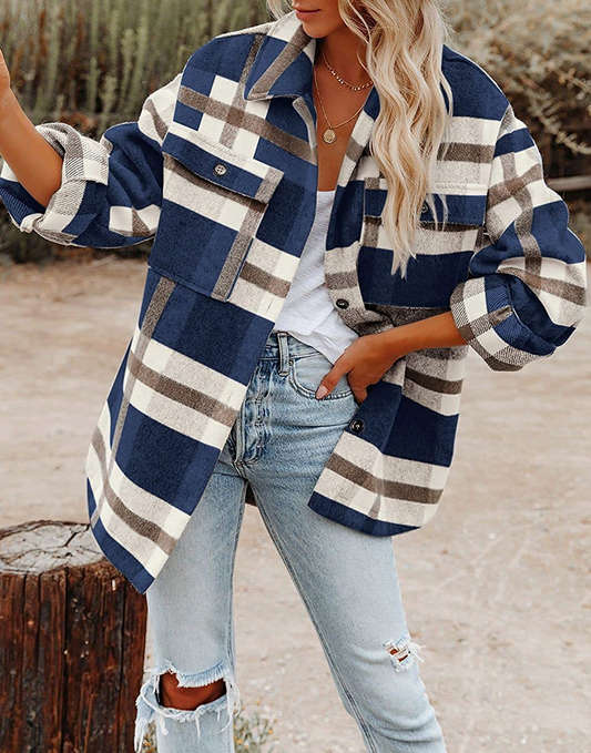 Women's Plaid Button Flannel Shacket