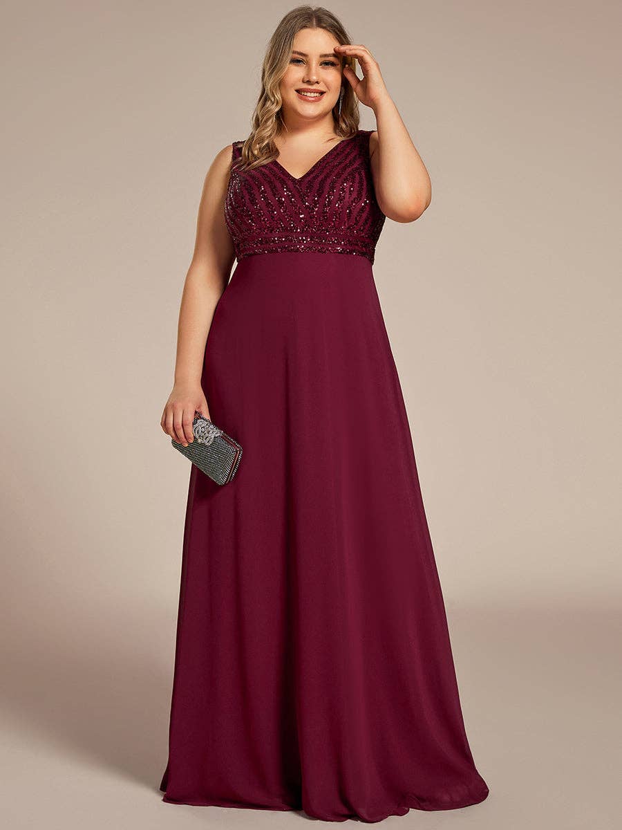 Plus Size Sleeveless Sequin & Chiffon Dress